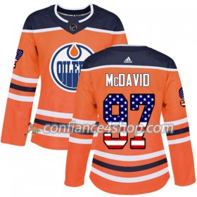 Adidas Maillot de Hockey Edmonton Oilers Connor McDavid 97 2017-2018 Orange USA Flag Fashion Authentic - Femme